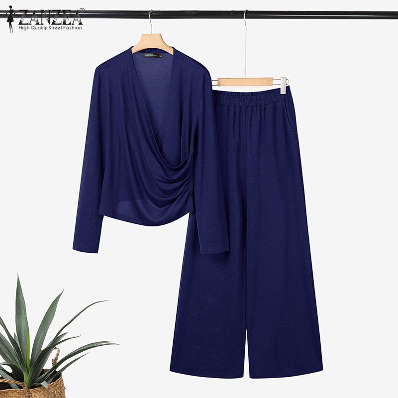 ZANZEA Women Long Sleeve Blouse and Pants Casual Autumn Two Piece Sets