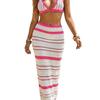 Copricostume da Spiaggia da Donna con Patchwork a Strisce e Colori a Contrasto Set da Spiaggia - Bikini Mezzo Abito Set Due Pezzi