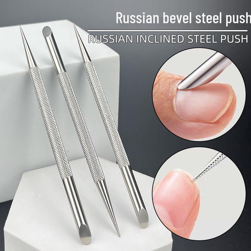 Double-Ended Stainless Steel Nail Art Tool with Beveled Pusher and Dotting Pen