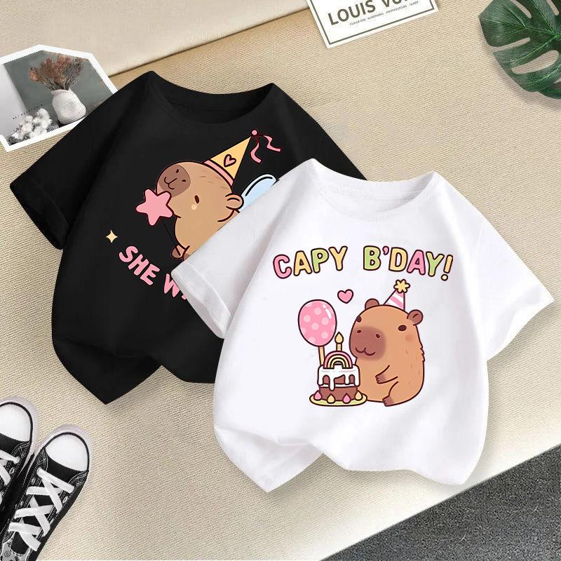 Children T-shirt Capybara Printed Kids 100% Cotton Tops O-Neck Short-sleeve Kids 2-13Y T-shirt