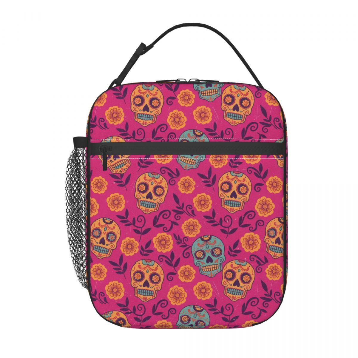 

Vibrant Day Of The Dead Skulls Insulated Lunch Bag for Women Office Cooler Thermal Food Box Tote Portable Lunch Boxes Container One Size