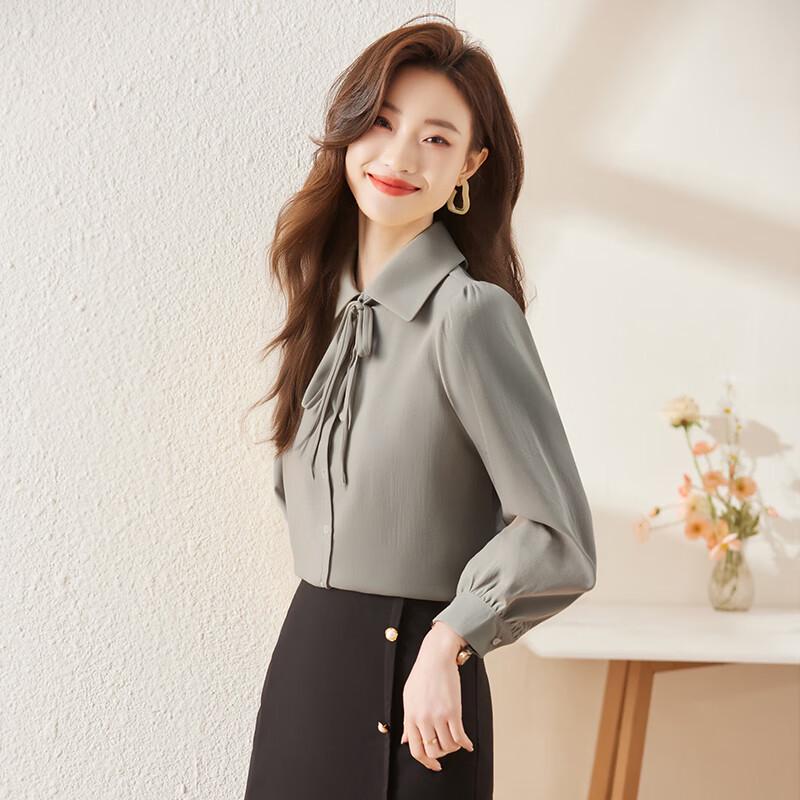Elegant Women's Long-Sleeve Shirt with Bow Tie Detail