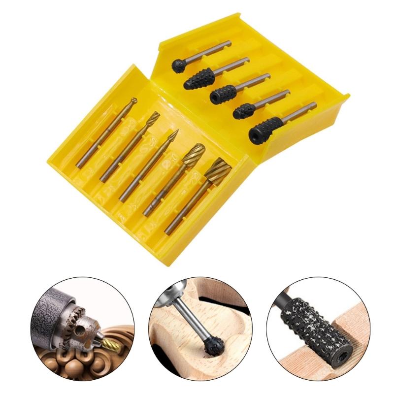 10Pcs Drill Bit Rotary Rasp File Set for Woodworking Knife Wood Carving Tool Carpentry Wood Cutting Tools Bit Set