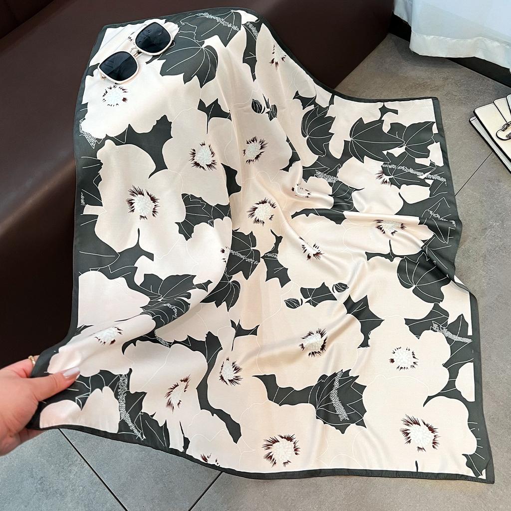 New 91CM large square scarf temperament twill silk scarf women's spring and autumn fashion foreign style shawl scarf decoration