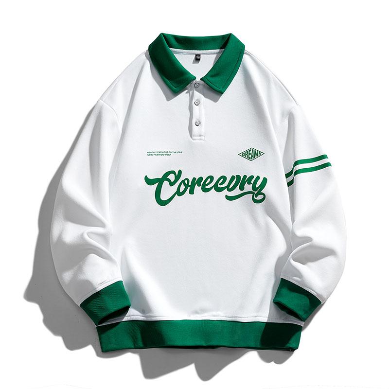 Herren Oversized Kontrastfarben Revers Sweatshirt Frühling Hip Hop Streetwear Sweatshirt Harajuku Baseball Uniform Hoodie Herren