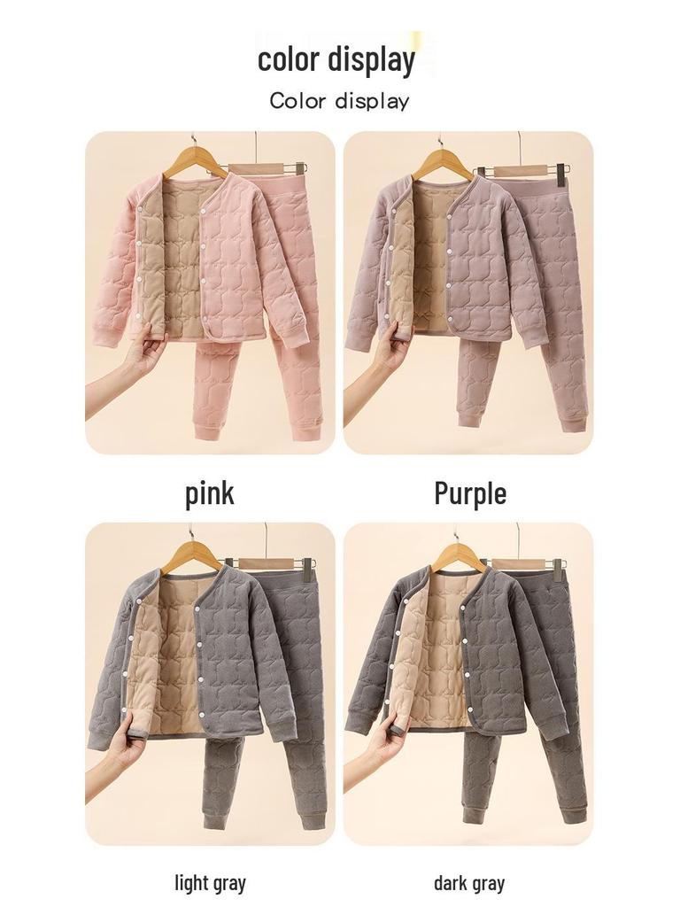 Winter Kids' Fleece-lined Cotton Jacket & Pants Set - Warm School Uniform for Boys & Girls