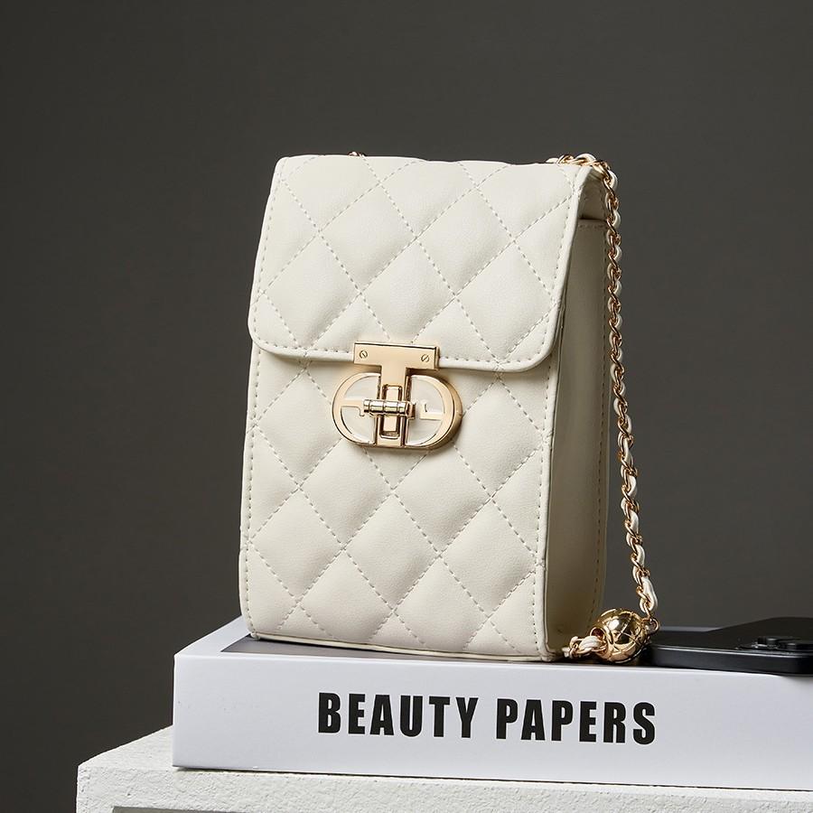 2025 Neue Mini-Handytasche aus echtem Leder, Kleine Umhängetasche für den täglichen Gebrauch, Gesteppte Kettentasche für Damen, Modische Handtasche für Damen