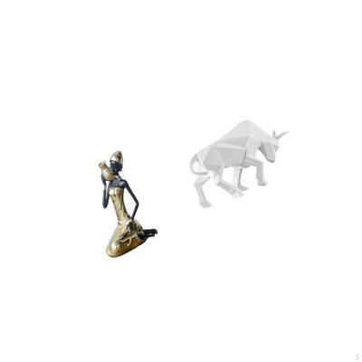 African Tribal Lady Bull Statue Table Decoration Handmade Craft Collectible Art Piece Resin Ornament