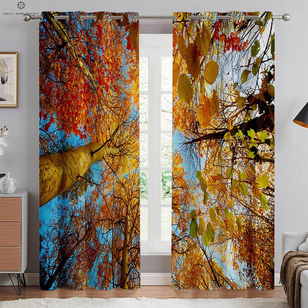 2pcs Forest Scenery 3D Stereo Printing Curtain Grommets 100% Polyester Bedroom Living Room Kitchen Window Decorative Curtains