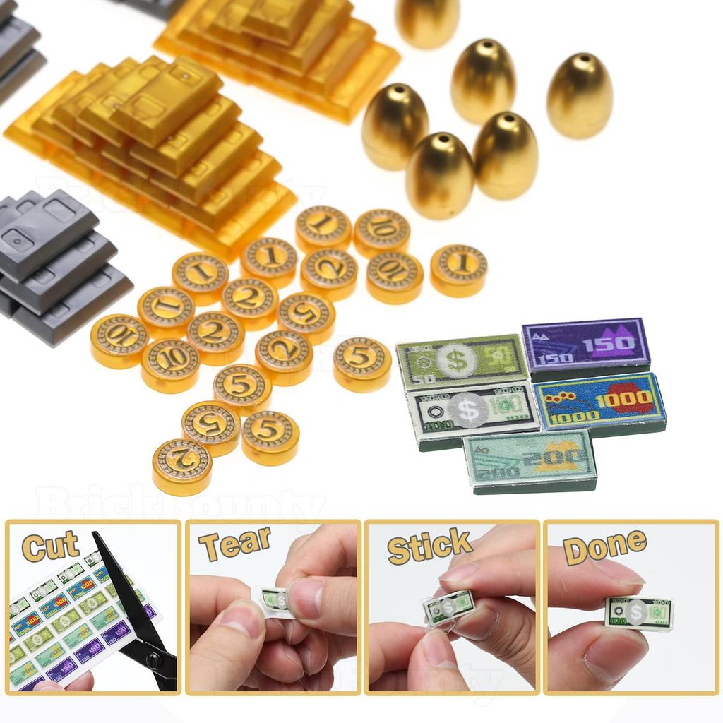 BrickBounty 220 Pirate Treasure Building Wooden Expedition Treasure Gold Bullion Paper and Coins Blocks, Boat, Map, Chest, Money, Diamonds, Crystals,