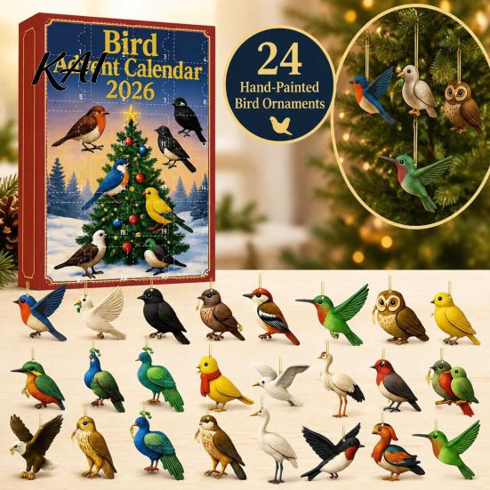 Festive Home Hanging Decor 24 Day Bird Advent Calendar with 2D Flat Acrylic Pendants, Christmas Countdown Calendar, Ornament for Holiday Trees