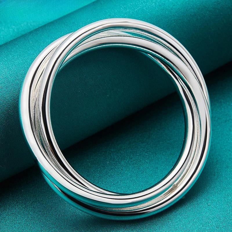925 Sterling Silver Smooth Three Round Ring Bangles Bracelet for Women Charm Wedding Engagement Fashion Jewelry