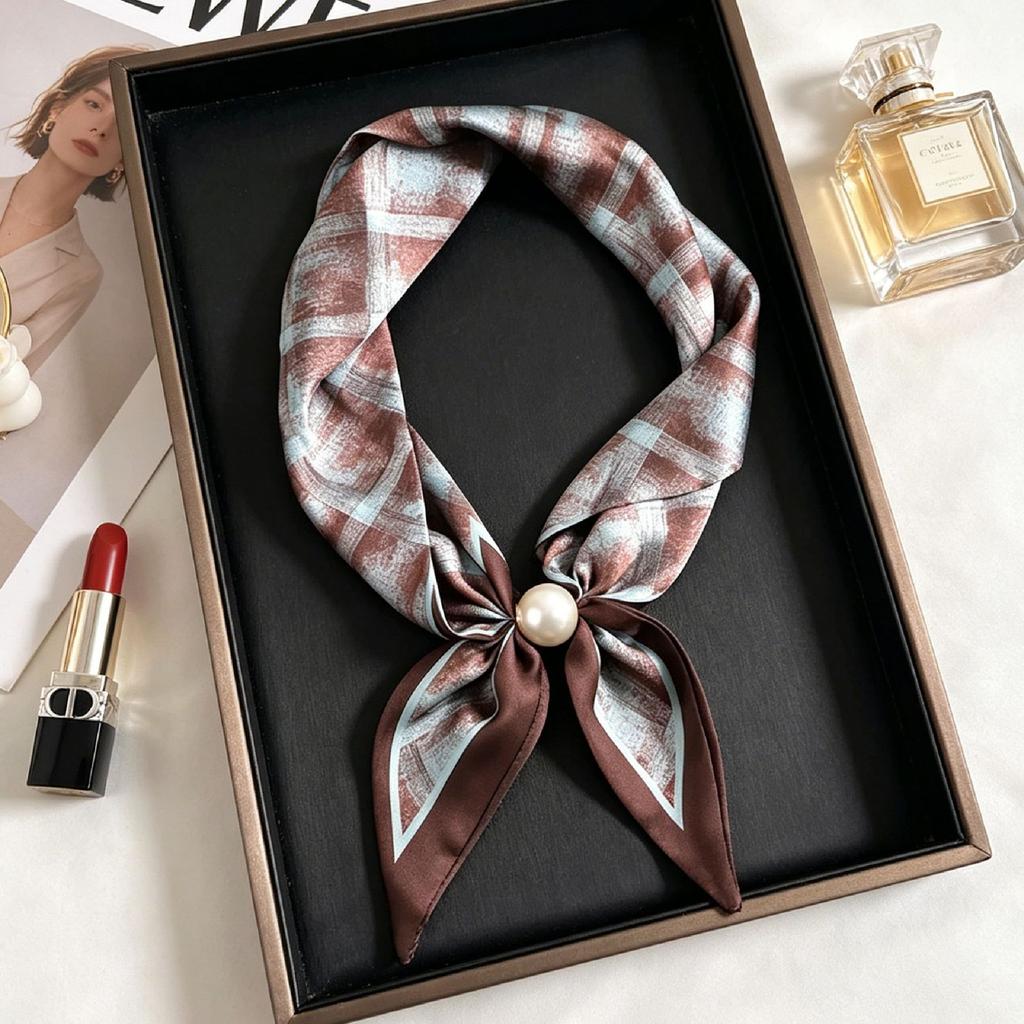 New lazy silk scarf versatile big bead magnetic buckle temperament fashionable foreign style spring and autumn summer women's necklace small silk scar