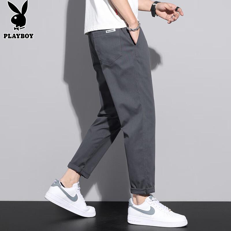 PLAYBOY Men's Loose Straight-Leg Cropped Casual Pants