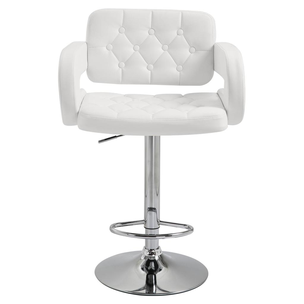 PU Leather Upholstered Swivel Bar Stool, Height Adjustable with Back, Armrest, Footrest, White