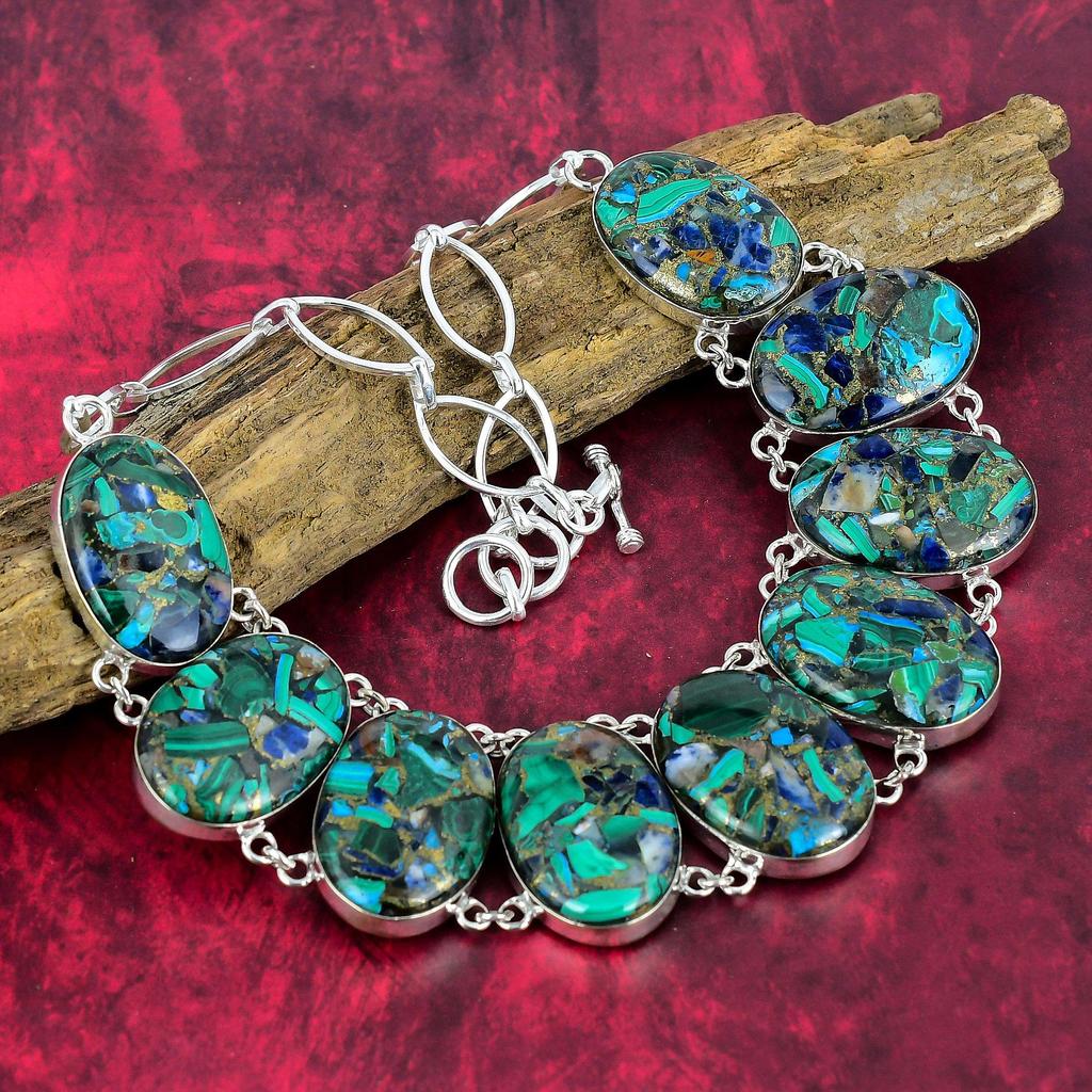 Collier en cuivre malachite azurite, bijoux faits à la main, collier en argent sterling massif 925, bijoux en pierres précieuses, collier à chaîne réglable, cadeau pour femme