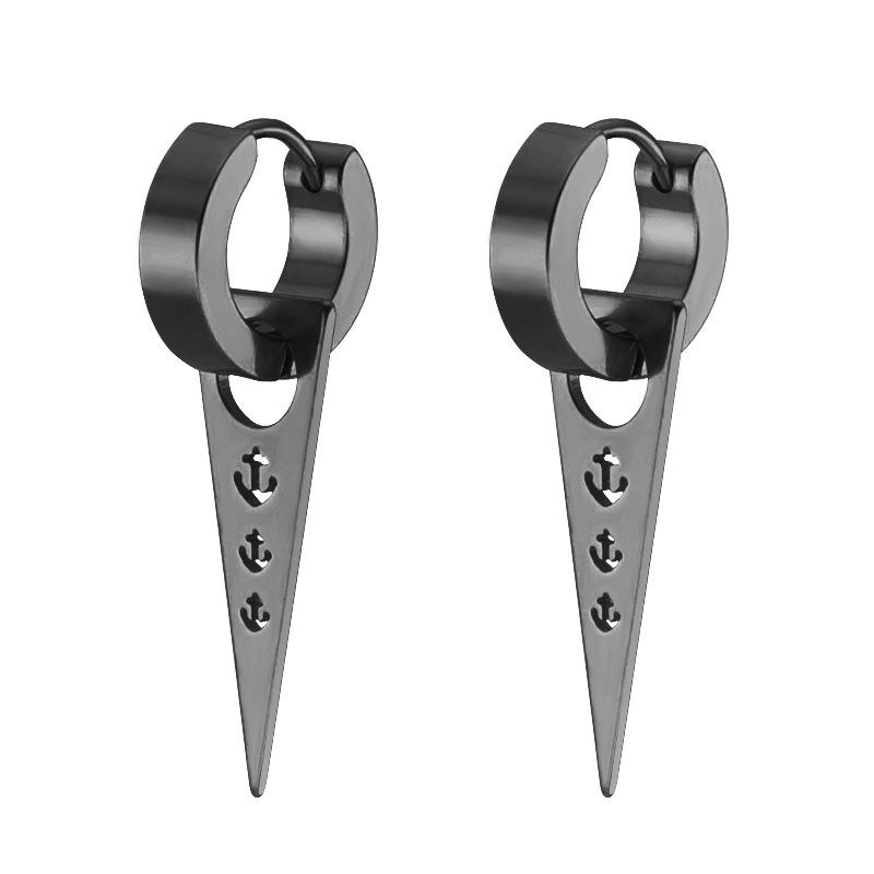 1Pair Silver/Black Titanium Steel Piercing Earring Triangle Geometric Korea Punk Jewelry Men's and Women's Jewelry