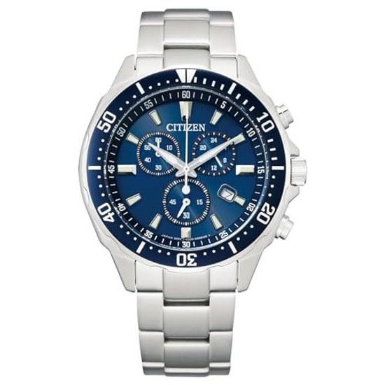 Orologio da polso CITIZEN VO10-6772F Alimentato a luce Eco-Drive Cronografo COLLEZIONE Uomo Argento Blu Navy Business Analogico Data Resistenza all'acqua 10 Atmosfere