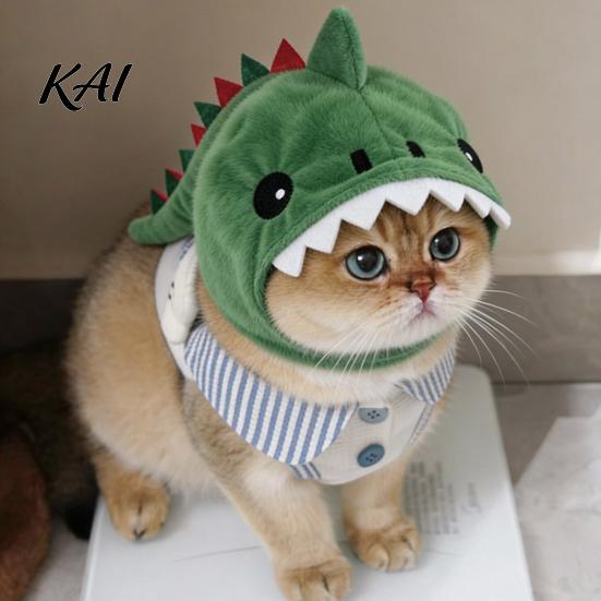 Lightweight Headwear for Small Pets Cute Dinosaur Pet Hat Cats, Soft Plush Funny Cat Trendy Costume Social Media Photos with Shark Design, Novelty