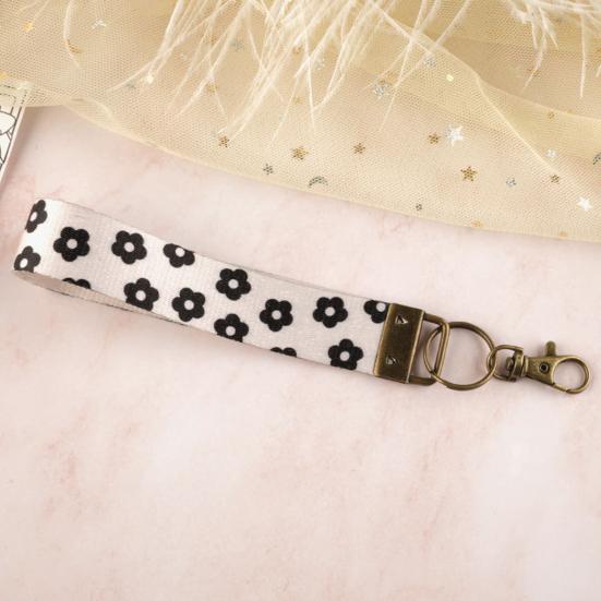 Nyckelring Hänge Rutigt Tryck Faux Läder Handledsrem Nyckelring Armband med Snabbfäste Fjäderring Kvinnor Nyckelhållare