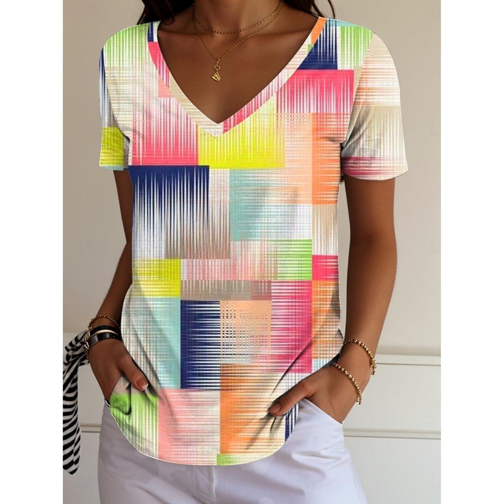 Women's T-Shirt Blouse Graphic Bohemia Vintage Western Short Sleeved V-Neck Regular Tops Daily Print Tee Apricot Summer Spring