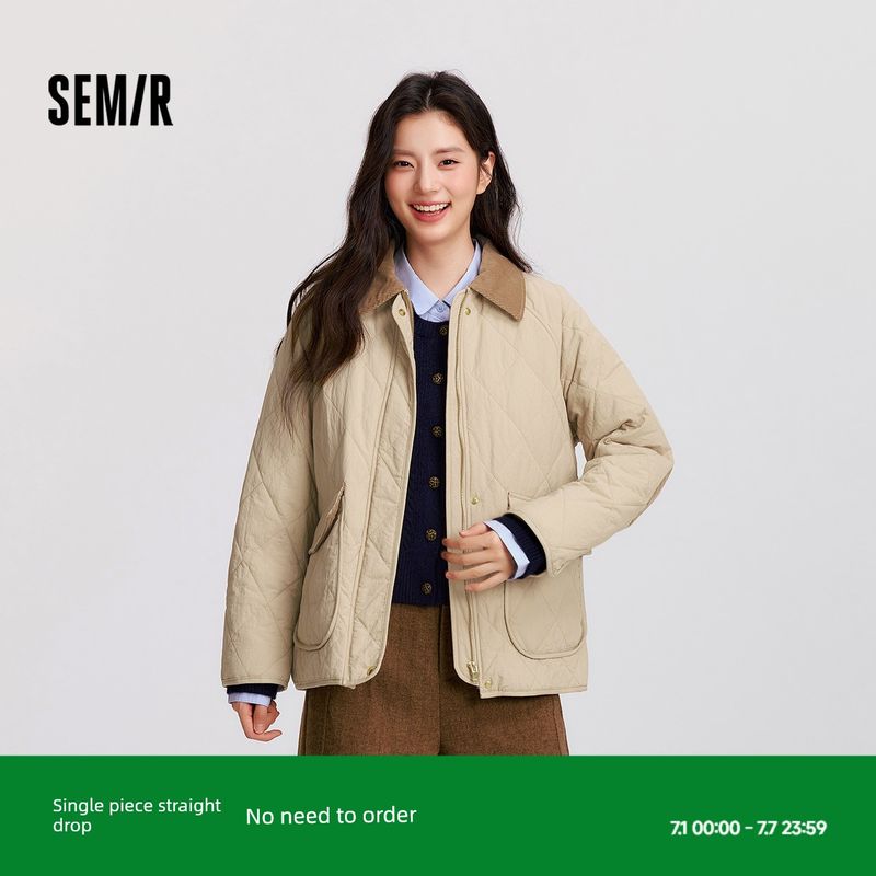

with Mall] Senma Cotton-Padded Coat for Women Mid Length Long Length Light Thin and Loose Patchwork Lapel 2024 New Winter Quilted Cotton-Padded Coat Brown adjustment 00455 155/80A/S