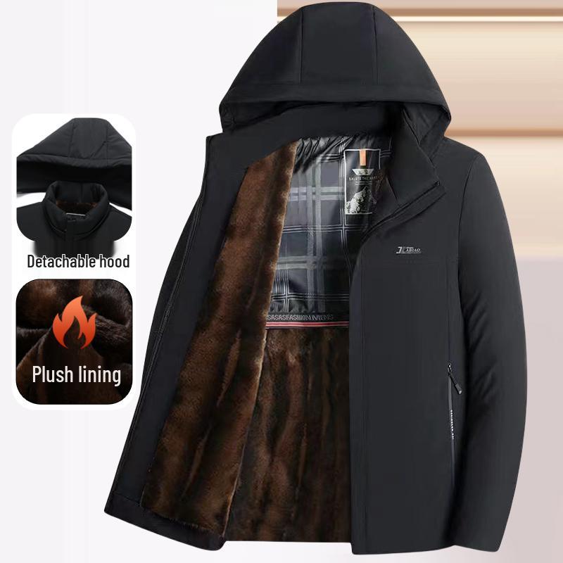 Men's Mink Velvet Parka: Winter Hooded Jacket for Middle-Aged & Elderly, Warm & Thickened with Plus Velvet