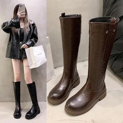 Fashion Women's Boot Knee High Spring /Autumn Thick Soled High Top Boots Side Zipper Knight Boots Square Heels Women Shoes Botas Mujer