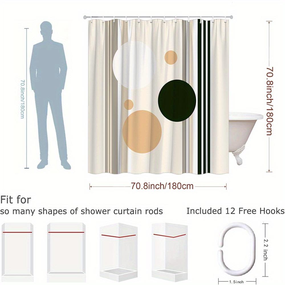 Geometric Shower Curtain Abstract Circles And Stripes Design Polyester Bath Curtain With Hooks For Modern Dec