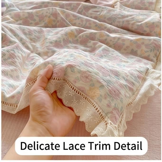 Exquisite Lace Crinkle Gauze Cotton Summer Quilt Skin-Friendly Washable Multi Size Bedding For Cozy Bedroom Summer Sleeping