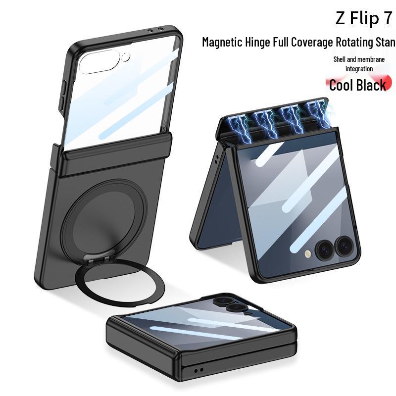 Samsung Z Flip7 Magnetic Case with Rotating Stand and Full Coverage Hinge Protection