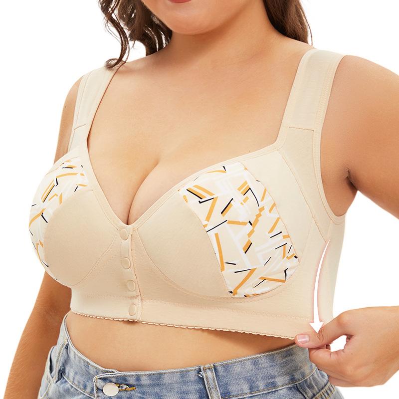 A-G Cup 34-50 Super Large Size Bra Popular In Europe and America, Large Cup Vest Type Front Buckle Printed Underwear