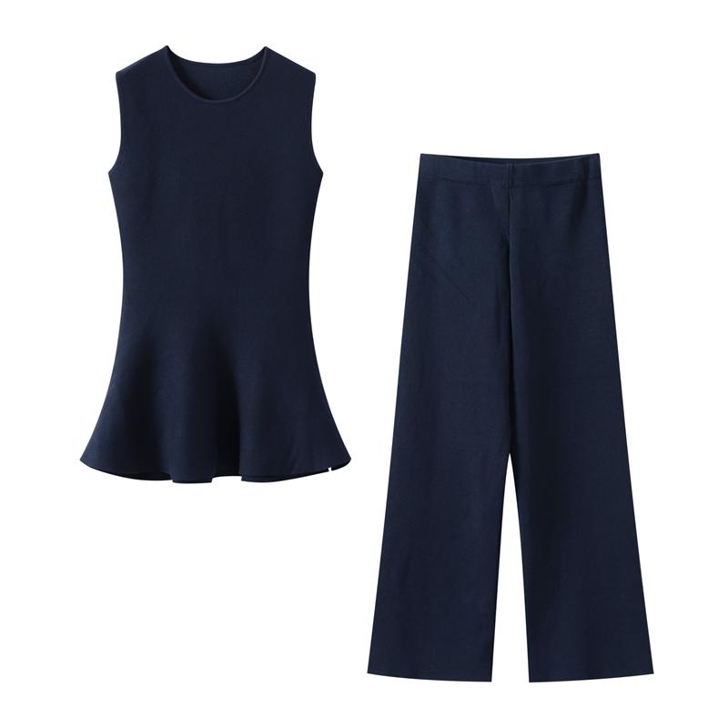 

Женский костюм, модный повседневный комплект из двух предметов: топ без рукавов с оборками и широкими брюками с высокой талией L