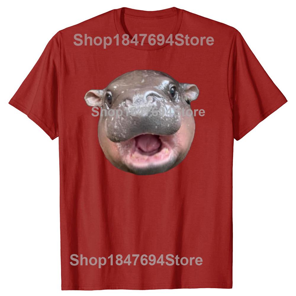 Funny Moo Deng Bouncy Pig The Cute Baby Hippo Face Cotton T-shirts Men Fashion Casual Tshirt Loose Oversized Streetwear T Shirt