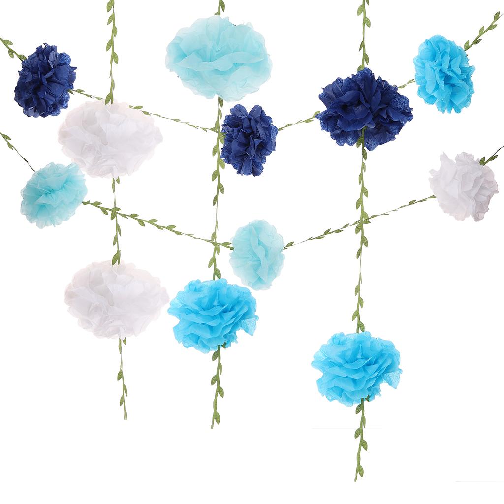 4pcs Paper Flower Garland Lightweight Simulation Pom Leaf Flower Banner for Birthday Wedding Engagement Baby Shower Party Decor