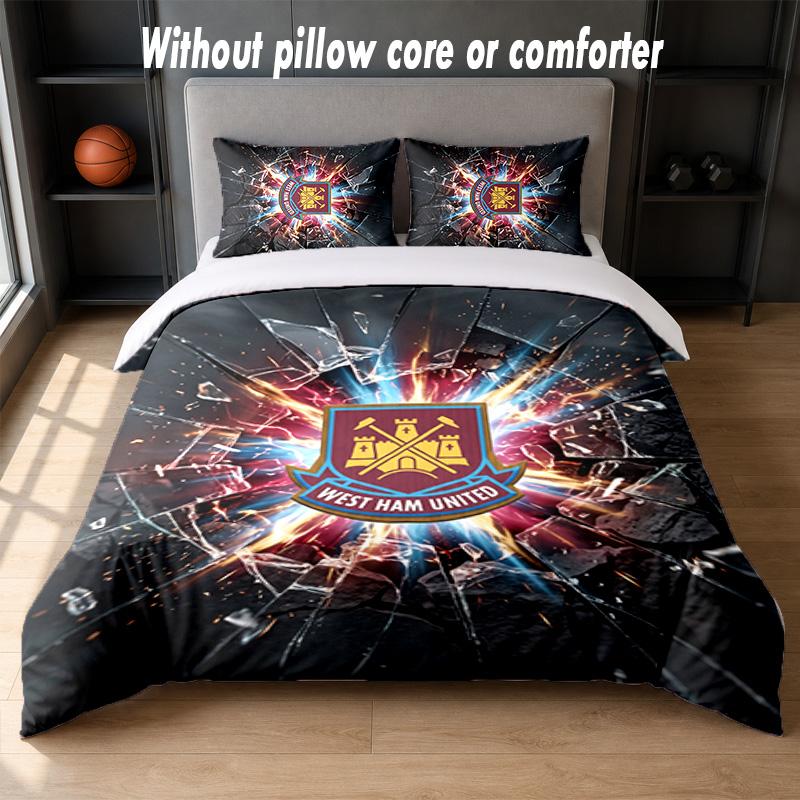 Set Biancheria da Letto West Ham United Football Design 1 Copripiumino + 2 Federe Morbido Traspirante Biancheria da Letto per la Casa