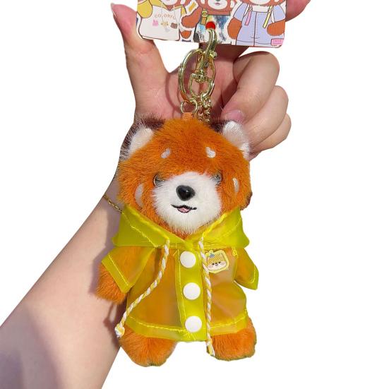 Red Panda Plush Keychain Small Cartoon Red Panda Wearing Raincoat Bag Charm Stuffed Animal Hanging Accessories for Handbag Purse