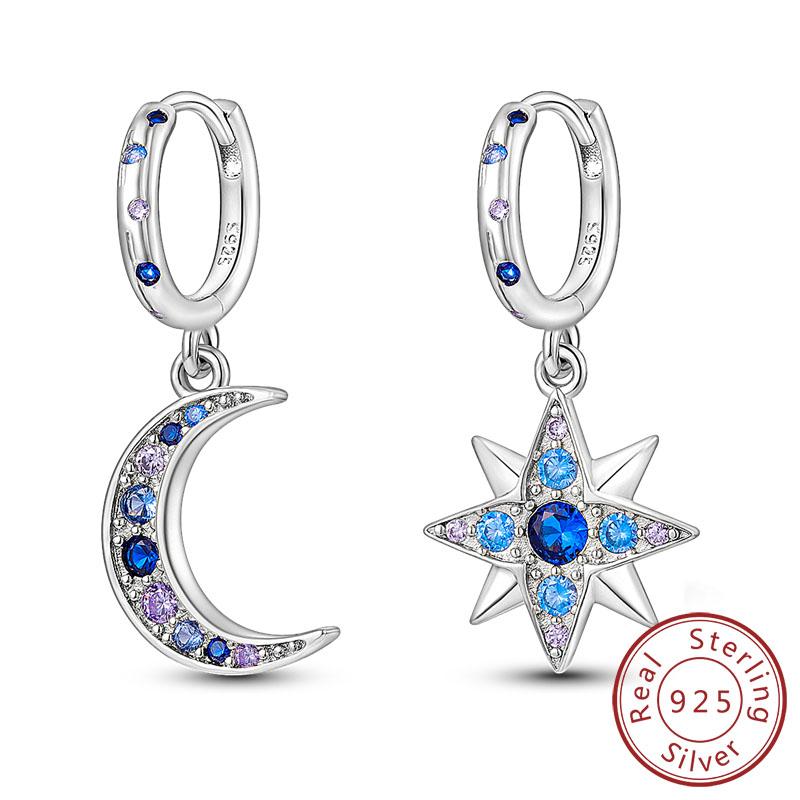 New 925 Silver Hoop Earrings Star Moon Stud Drop Earrings For Woman Party Wedding Accessories Fashion Jewelry Gift