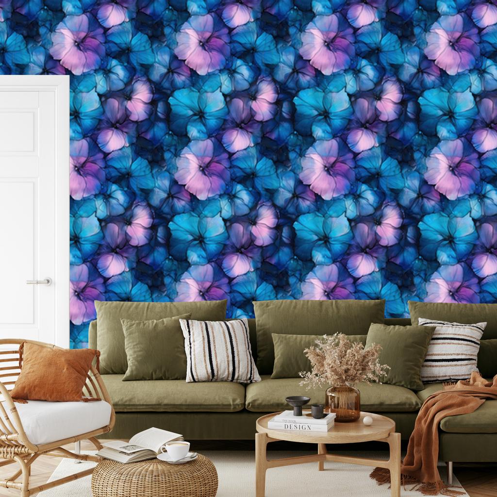 Wallpaper Ink blue, navy blue, purple and turquoise 50x1000