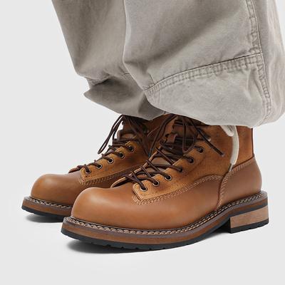 Wanderschuhe Herren Wanderstiefel Britische Dicksohlige Rindsleder High Top Motorradstiefel Knöchel Sportschuhe Lässige Wanderschuhe