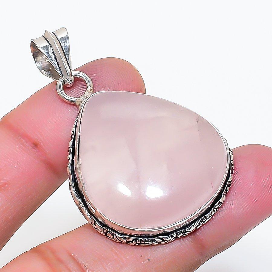 Natural Rose Quartz Gemstone Handmade 925 Sterling Silver Pendant 1.77  AP-15577