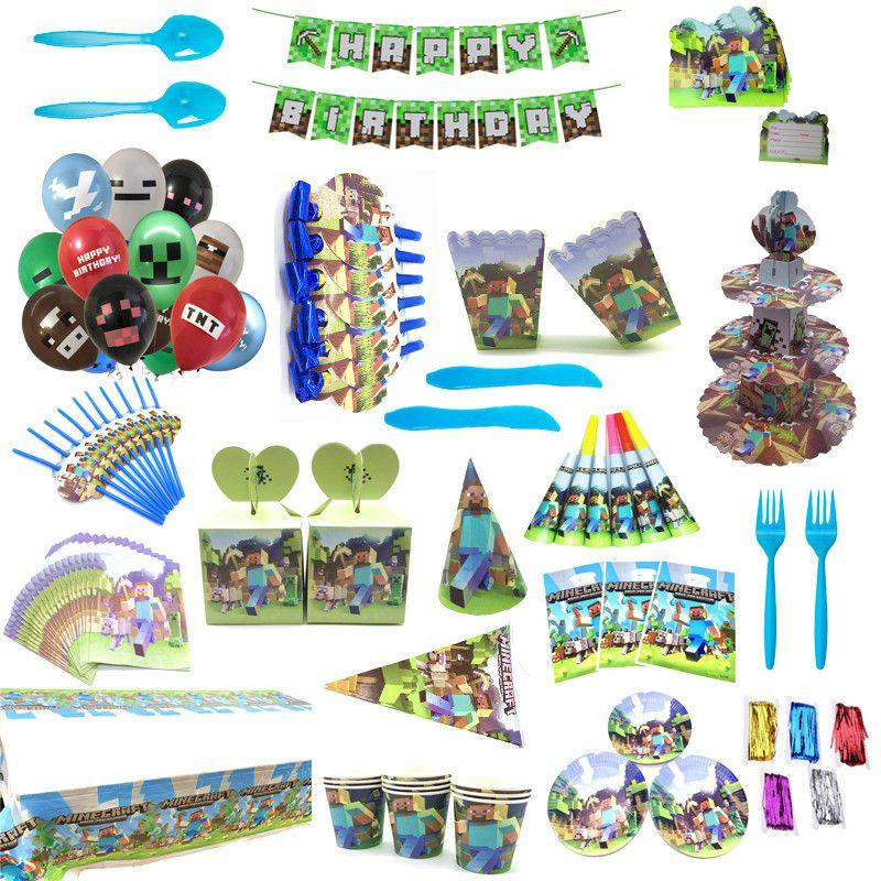 Shower Minecraft Baby Birthday Party Supplies Decoration Tableware Disposable