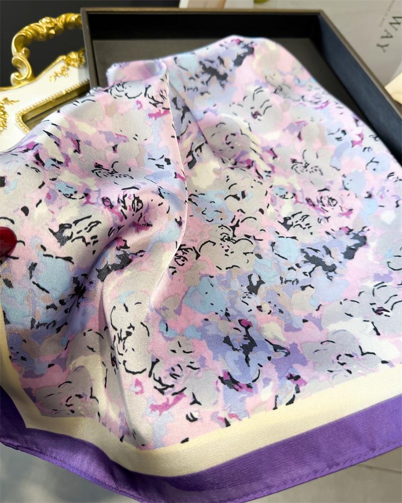 New Floral Print Shawl Square Scarf for Women Soft Satin Wraps Neckerchief Female Hair Bands Ribbon Headband Bandana