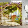 Italian Street View Shower Curtain Vintage Town Arch Floral Plant European Style Scenery Home Bathroom Curtains Decor with Hooks