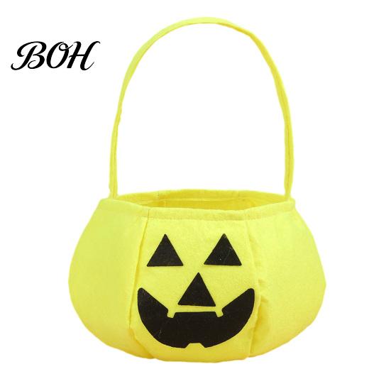 Halloween Party Decoration Pumpkin Candy Bag for Kids, Reusable Non-Woven Trick or Treat Bucket, Bucket Face Snack Holder Basket with Handle