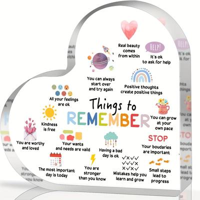 [Inspirational Heart Decor] Inspirational Heart-Shaped Acrylic Desk Decor - 2D Flat, Colorful & Uplifting with Positive Mental Health Messages  