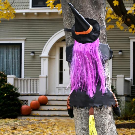 Stor Kræsjende Heks Inn i Tre Halloween Dekorasjon Ute Flygende Heks Treffer Tre Rekvisitt for Utendørs Gård Hage Plen Veranda Dekor