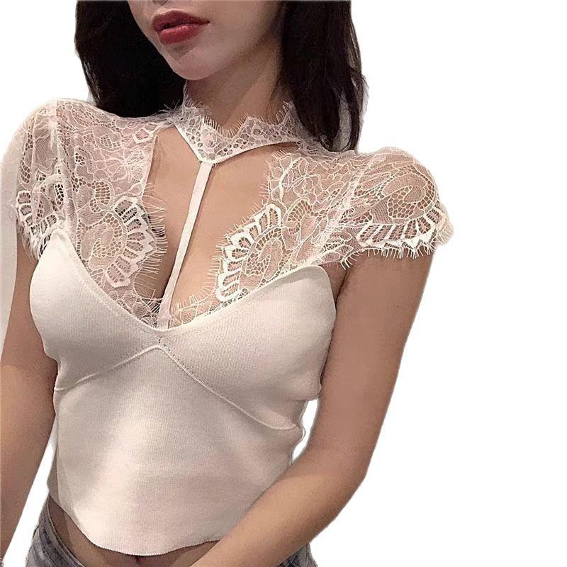 Black Lace Halter Top with Deep V-Neck - Sexy, Slimming Summer Tank for Women (2025 Collection)
