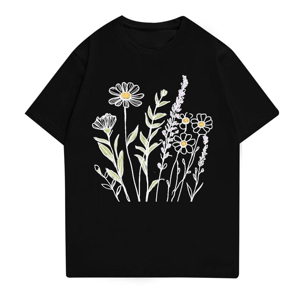 Women's Fashion Casual Printed Round Neck Short Sleeved T-Shirt Top T-Shirt Top Top