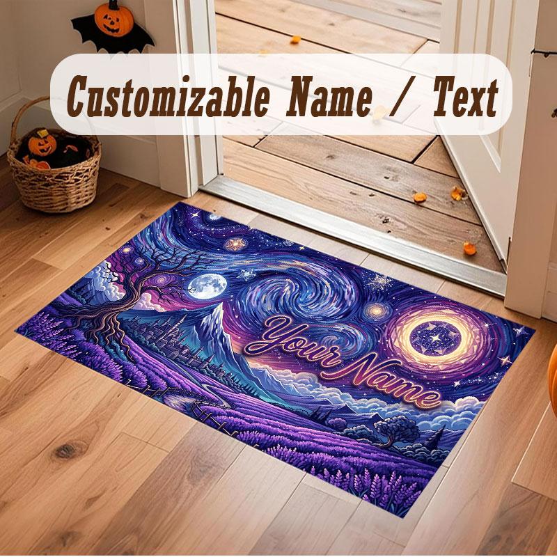 Space Cosmic Theme Crystal Velvet Floor Rug Personalized Custom Name Text Warm Carpet Home Decoration
